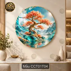 Tranh tráng gương tròn cây cổ thụ decor phòng khách phòng làm việc sang trọng