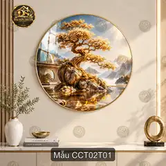 Tranh tráng gương tròn Cây cổ thụ 002 nghệ thuật decor phòng khách sang trọng
