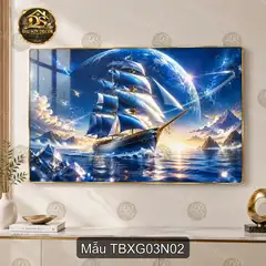 Tranh tráng gương Thuận buồm xuôi gió 003 thuyền buồm vượt sóng decor phòng khách