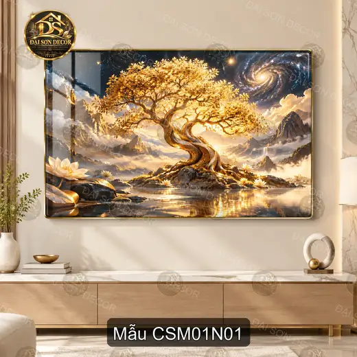 Tranh tráng gương Cây sinh mệnh 001 hiện đại sáng đẹp decor phòng khách treo tường CSM01N01