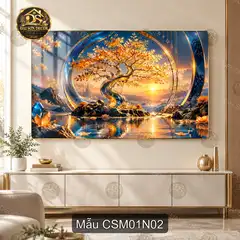 Tranh tráng gương Cây sinh mệnh 001 hiện đại sáng đẹp decor phòng khách treo tường CSM01N01