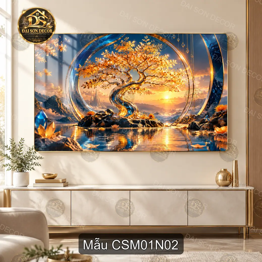 Tranh tráng gương Cây sinh mệnh 001 hiện đại sáng đẹp decor phòng khách treo tường CSM01N01