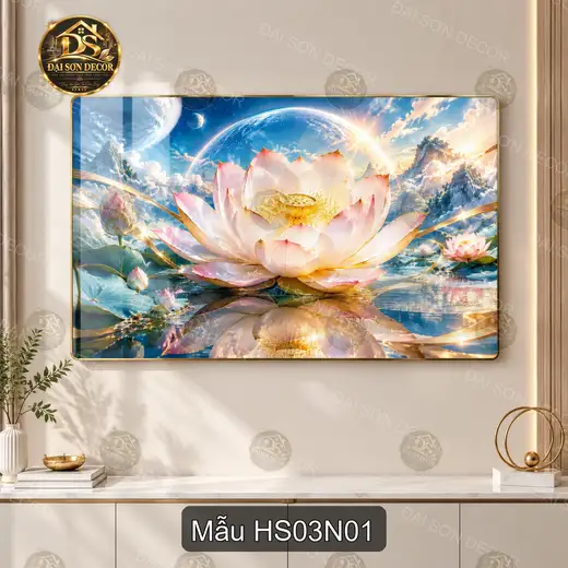 Tranh tráng gương Hoa sen 003 hiện đại sáng đẹp treo tường decor phòng khách