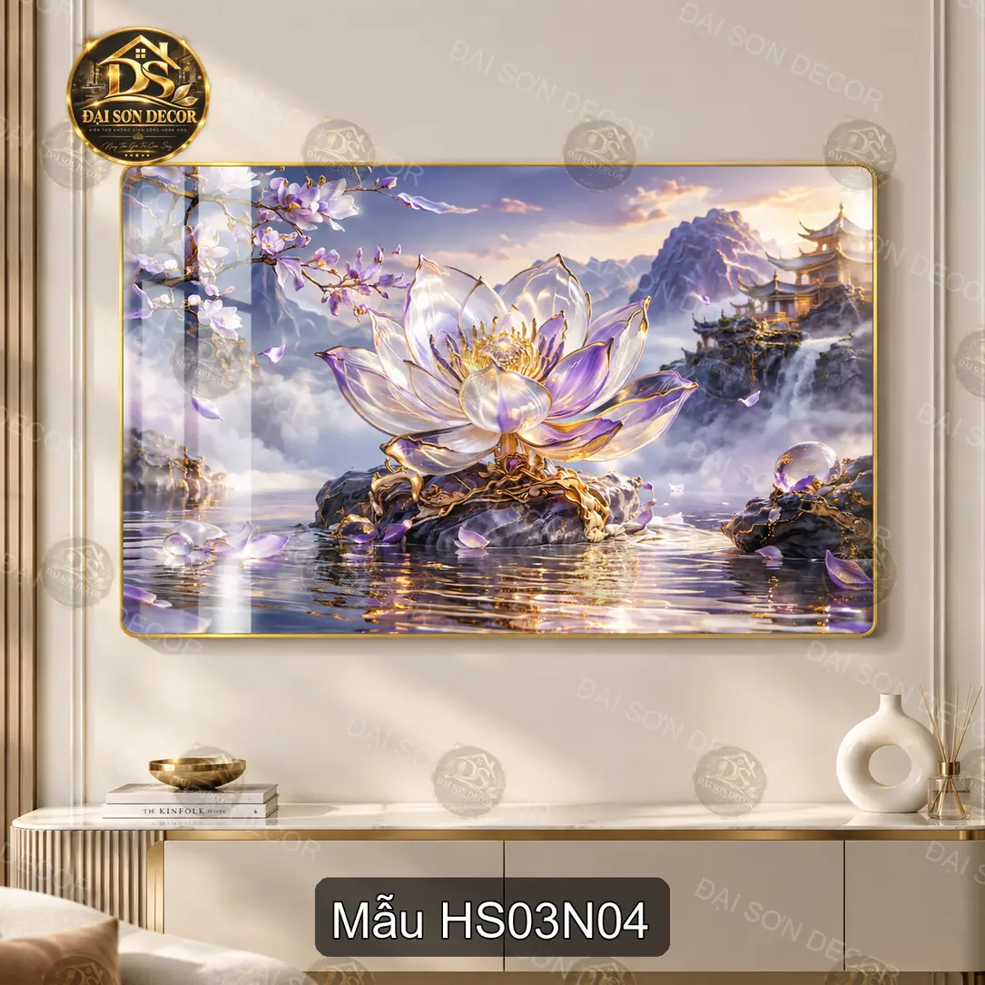 Tranh tráng gương Hoa sen 003 hiện đại sáng đẹp treo tường decor phòng khách