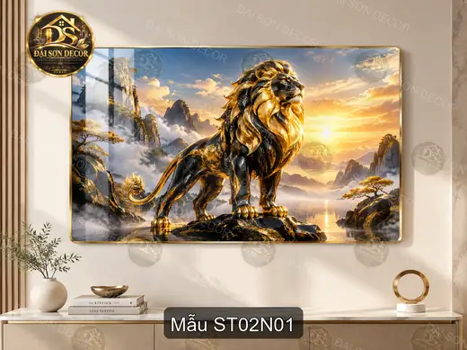 Tranh tráng gương sư tử 002 phong cảnh núi non hùng vĩ decor phòng khách sang trọng