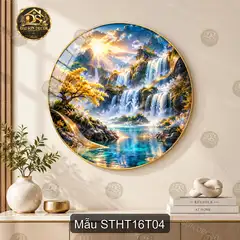 Tranh tròn tráng gương Sơn thủy hữu tình 016 nai dưới tán cây treo tường phòng khách