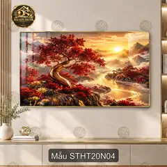 Tranh tráng gương sơn thủy hữu tình 020 hồ sen đôi thiên nga decor phòng khách