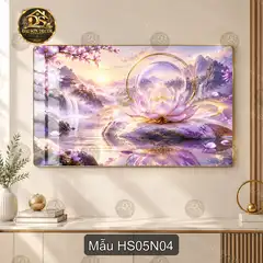 Tranh tráng gương Hoa sen 005 cao cấp sang trọng decor phòng khách dễ phối nội thất