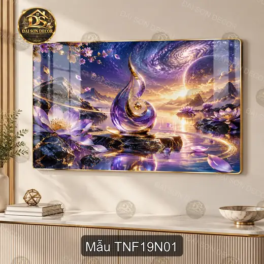 Tranh tráng gương Thiên nhiên fantasy 019 hồ sen vũ trụ decor phòng khách nghệ thuật