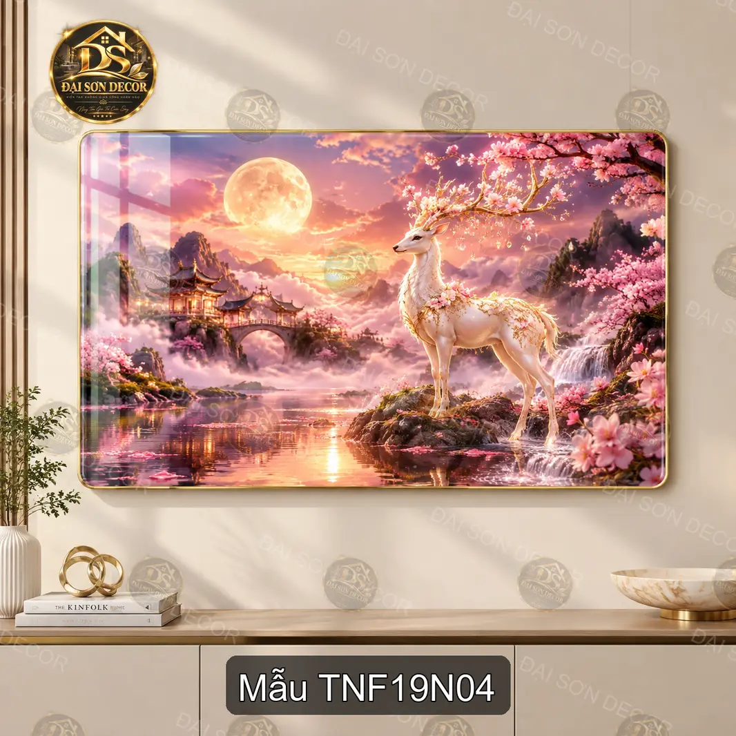Tranh tráng gương Thiên nhiên fantasy 019 hồ sen vũ trụ decor phòng khách nghệ thuật