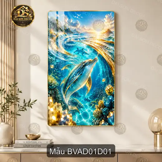 Tranh tráng gương Biển và đại dương cá heo decor phòng khách phòng làm việc