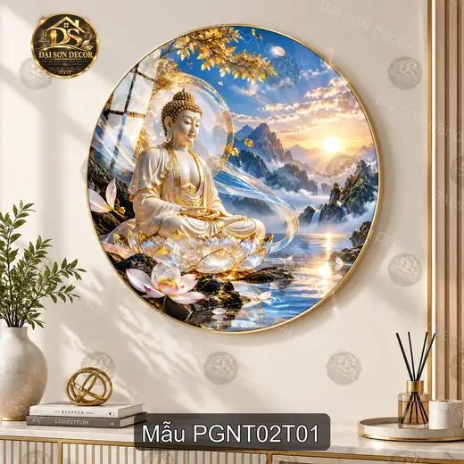 Tranh tráng gương tròn Phật giáo nghệ thuật 002 decor nội thất sang trọng phòng khách