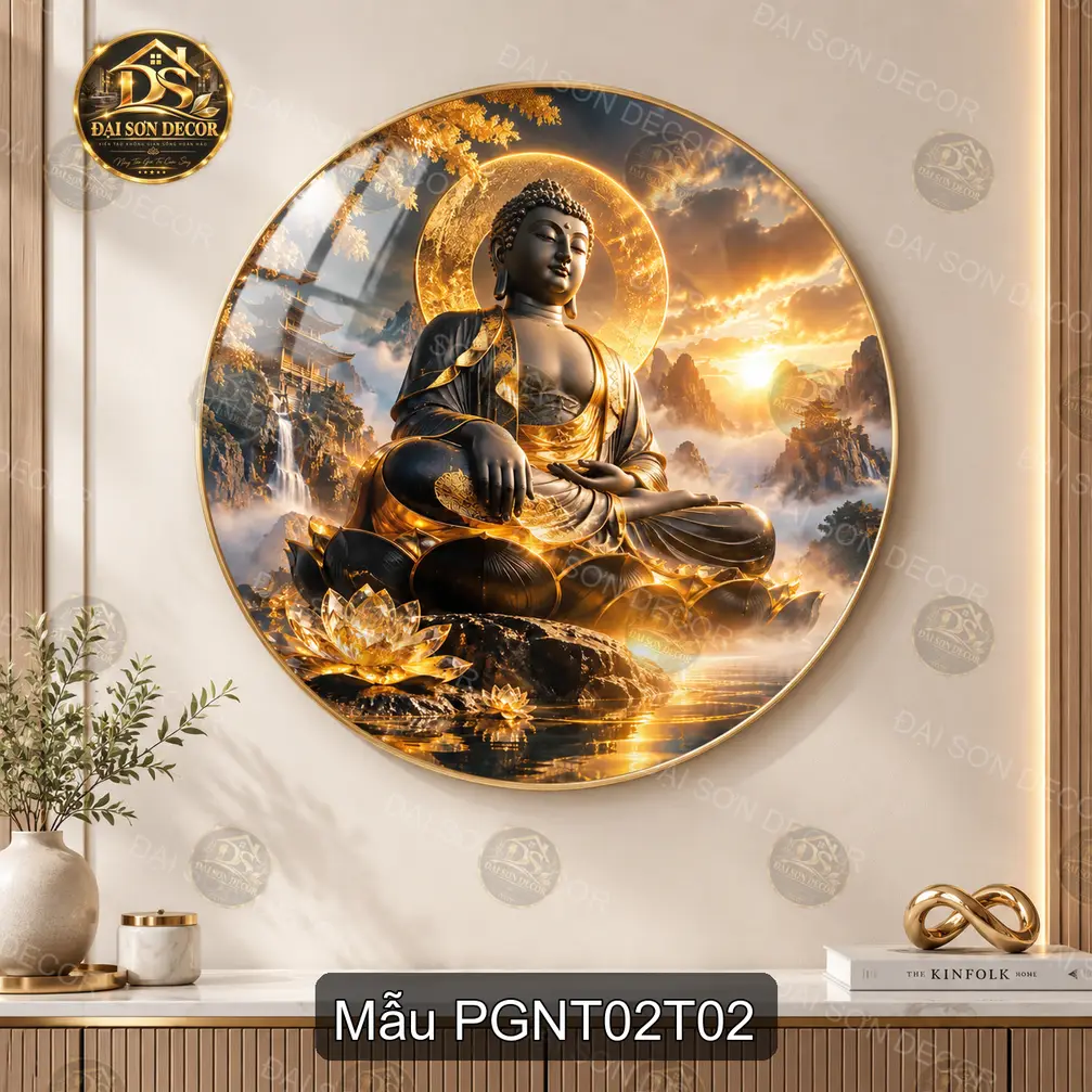 Tranh tráng gương tròn Phật giáo nghệ thuật 002 decor nội thất sang trọng phòng khách