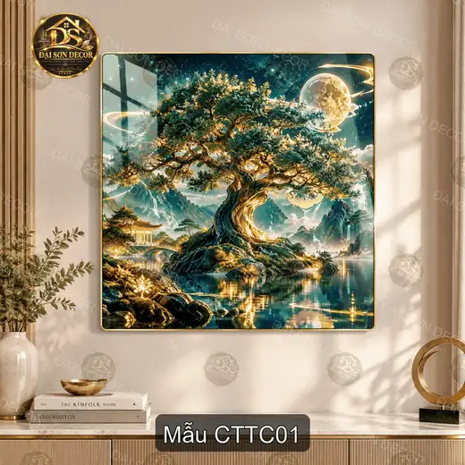 Tranh tráng gương cây thần tiên cảnh phong cảnh huyền ảo vuông decor phòng khách quà tặng