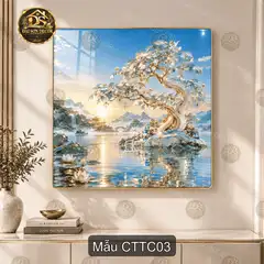 Tranh tráng gương cây thần tiên cảnh phong cảnh huyền ảo vuông decor phòng khách quà tặng