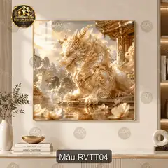 Tranh treo tường tráng gương Rồng vàng thần thoại decor phòng khách quà tặng sang trọng RVTT01
