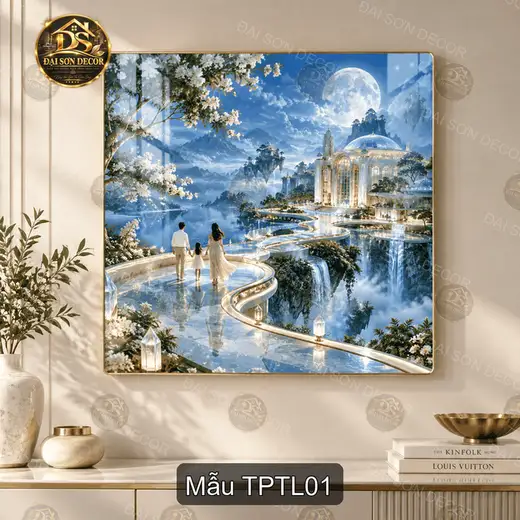 Tranh tráng gương Thành phố tương lai phong cảnh viễn tưởng decor phòng khách hiện đại