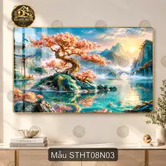 Tranh tráng gương Sơn thủy hữu tình 008 phong cảnh mùa thu sang trọng decor phòng khách