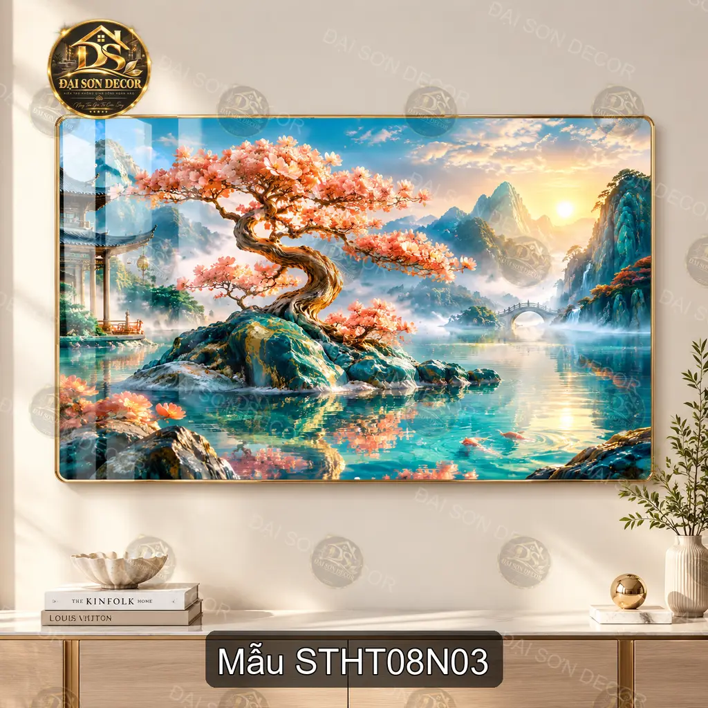 Tranh tráng gương Sơn thủy hữu tình 008 phong cảnh mùa thu sang trọng decor phòng khách
