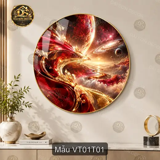 Tranh tròn tráng gương Vũ trụ 001 decor phòng khách hình hành tinh phong cách nghệ thuật
