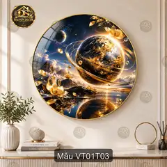 Tranh tròn tráng gương Vũ trụ 001 decor phòng khách hình hành tinh phong cách nghệ thuật