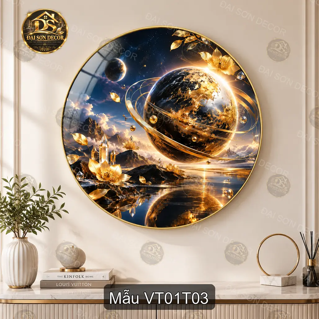 Tranh tròn tráng gương Vũ trụ 001 decor phòng khách hình hành tinh phong cách nghệ thuật