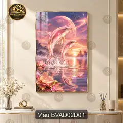 Tranh tráng gương cá heo biển và đại dương 002 nghệ thuật decor phòng khách