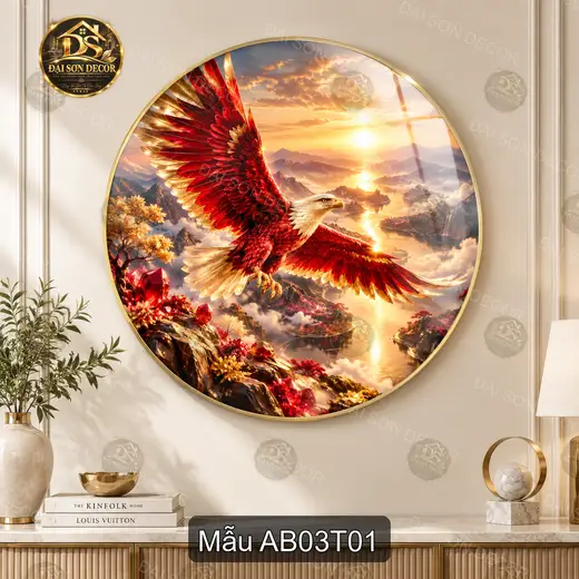 Tranh tròn tráng gương Đại bàng 003 nghệ thuật decor phòng khách điểm nhấn không gian sang trọng