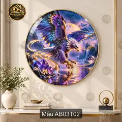 Tranh tròn tráng gương Đại bàng 003 nghệ thuật decor phòng khách điểm nhấn không gian sang trọng