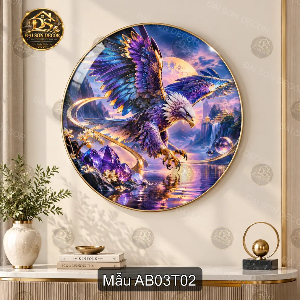 Tranh tròn tráng gương Đại bàng 003 nghệ thuật decor phòng khách điểm nhấn không gian sang trọng