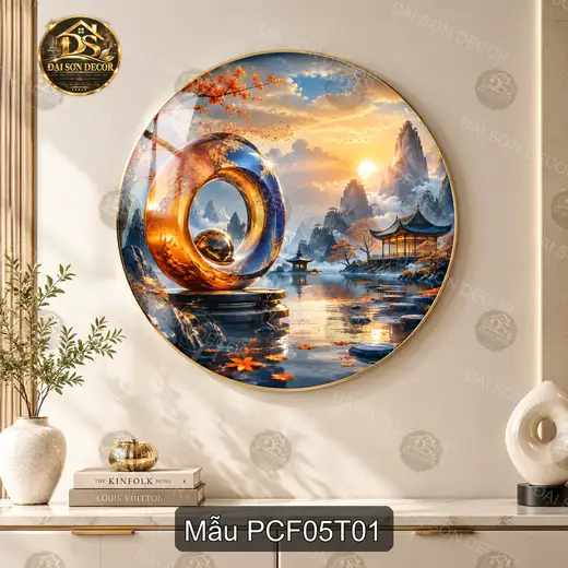Tranh tròn tráng gương phong cảnh fantasy 005 hiện đại sáng đẹp decor treo tường phòng khách