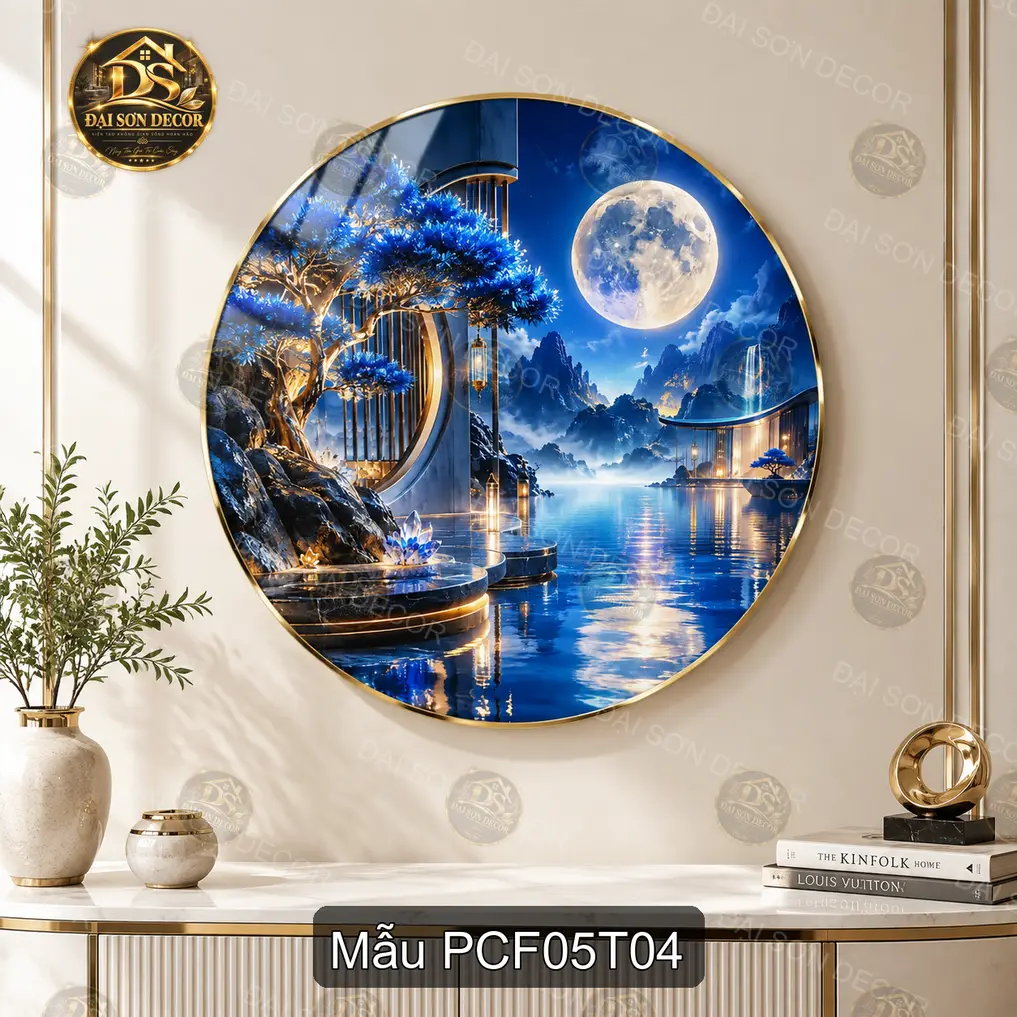 Tranh tròn tráng gương phong cảnh fantasy 005 hiện đại sáng đẹp decor treo tường phòng khách