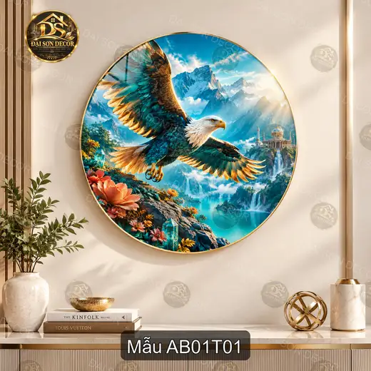 Tranh tròn đại bàng decor tráng gương sang trọng dễ phối nội thất phòng khách