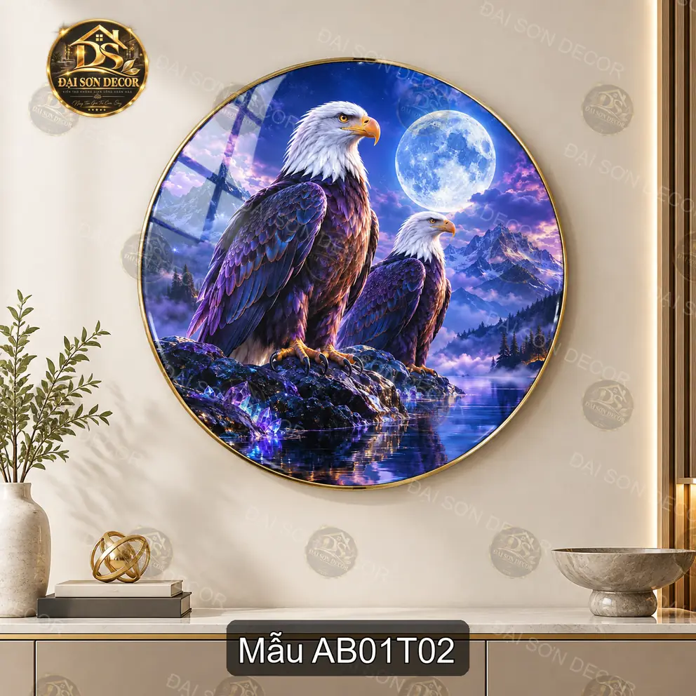 Tranh tròn đại bàng decor tráng gương sang trọng dễ phối nội thất phòng khách