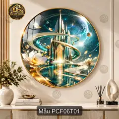 Tranh tròn tráng gương Phong cảnh fantasy 006 lâu đài vũ trụ decor phòng khách