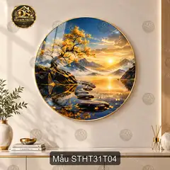 Tranh tròn tráng gương Sơn thủy hữu tình 031 hiện đại sáng đẹp treo tường phòng khách