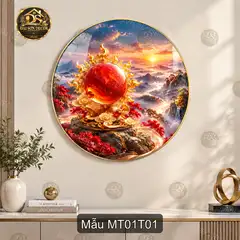 Tranh tròn tráng gương Mặt trời 001 hiện đại sáng đẹp treo tường phòng khách