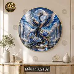 Tranh tròn tráng gương Phượng hoàng 002 decor phòng khách phong cách sang trọng