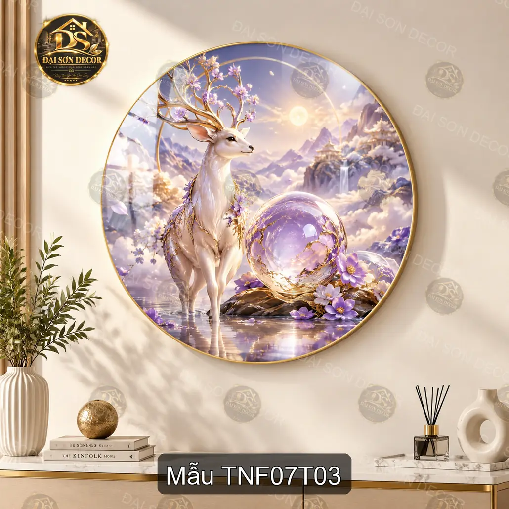Tranh tráng gương tròn Thiên nhiên fantasy 007 hoa anh đào vũ trụ decor phòng khách
