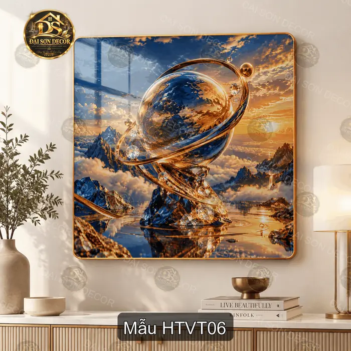 Tranh tráng gương decor Hành tinh vũ trụ phong cách galaxy treo tường phòng khách HTVT01