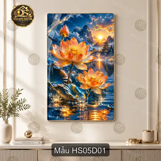 Tranh tráng gương Hoa sen 005 hiện đại sáng đẹp decor treo tường phòng khách