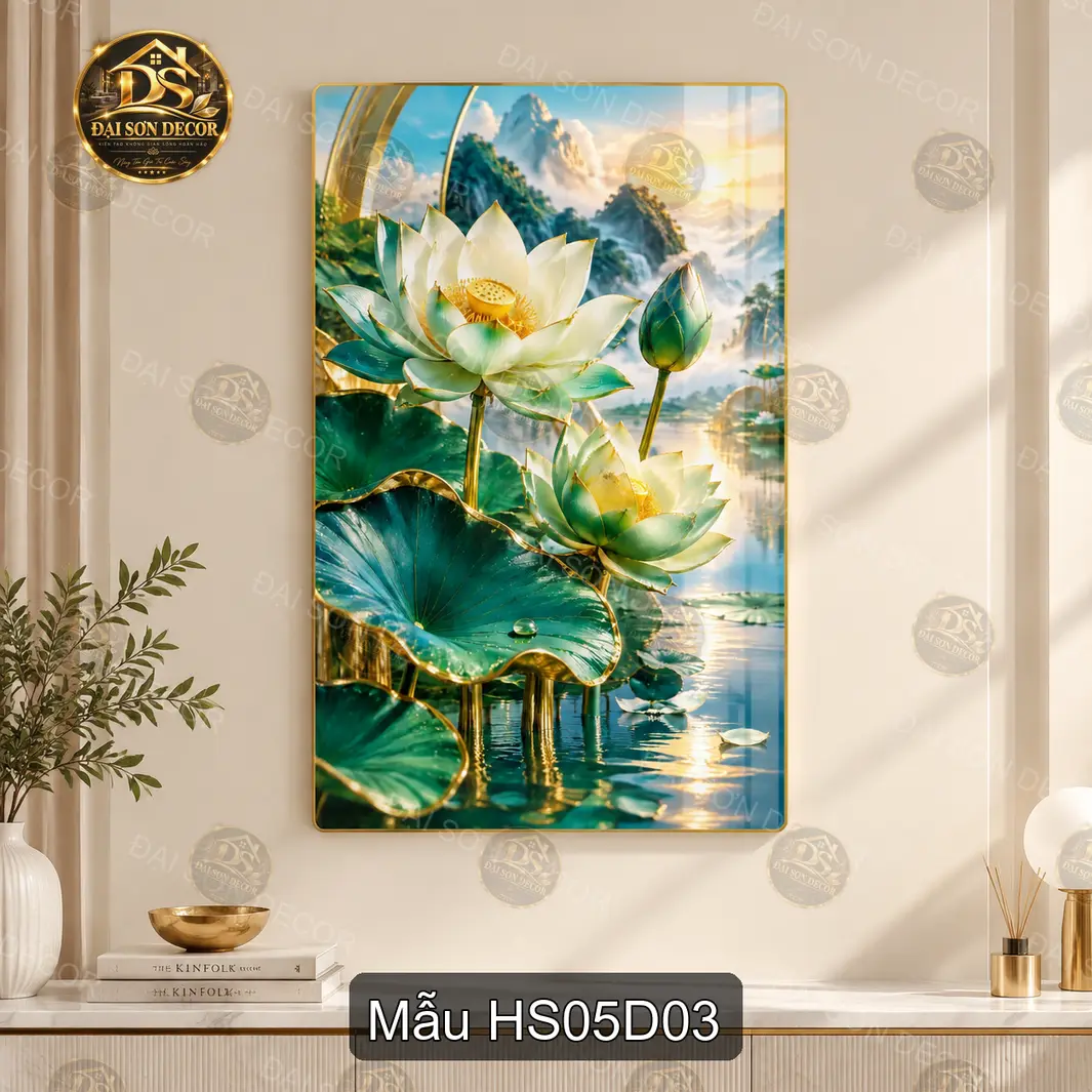 Tranh tráng gương Hoa sen 005 hiện đại sáng đẹp decor treo tường phòng khách