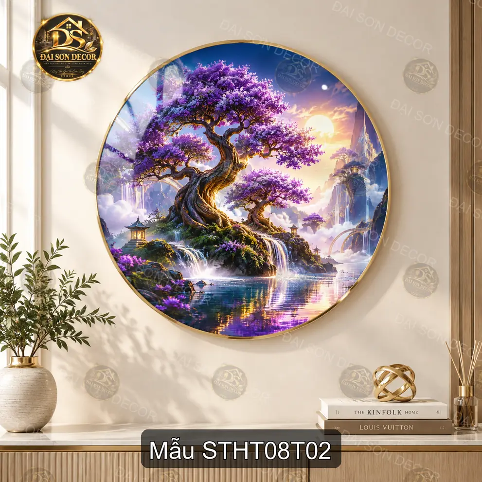 Tranh tròn tráng gương Sơn thủy hữu tình 008 decor phòng khách sang trọng