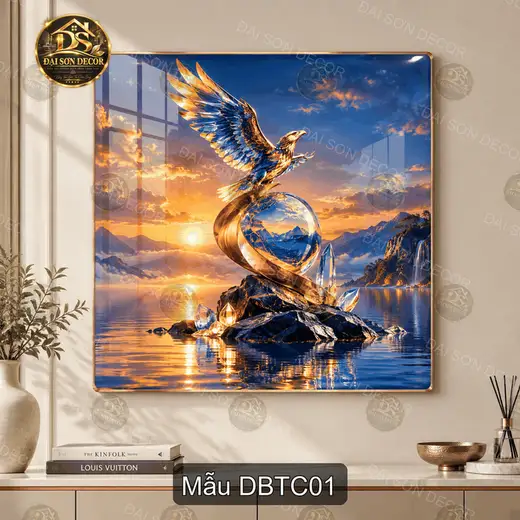 Tranh tráng gương vuông Đại bàng tung cánh decor phòng khách sang trọng