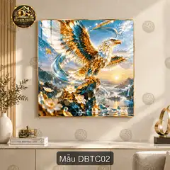 Tranh tráng gương vuông Đại bàng tung cánh decor phòng khách sang trọng