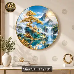 Tranh tráng gương tròn Sơn thủy hữu tình decor phòng khách phòng làm việc