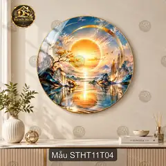 Tranh tròn tráng gương Sơn thủy hữu tình 011 phong cảnh núi hồ sang trọng