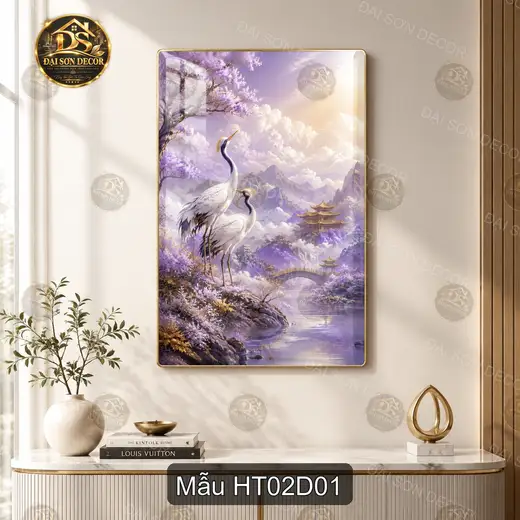 Tranh tráng gương Hạc tiên 002 phong cách hiện đại treo tường phòng khách sáng đẹp