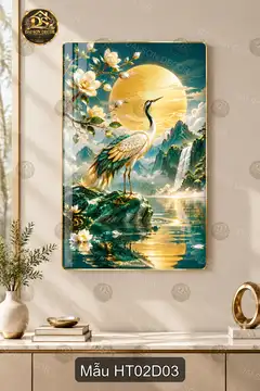 Tranh tráng gương Hạc tiên 002 phong cách hiện đại treo tường phòng khách sáng đẹp