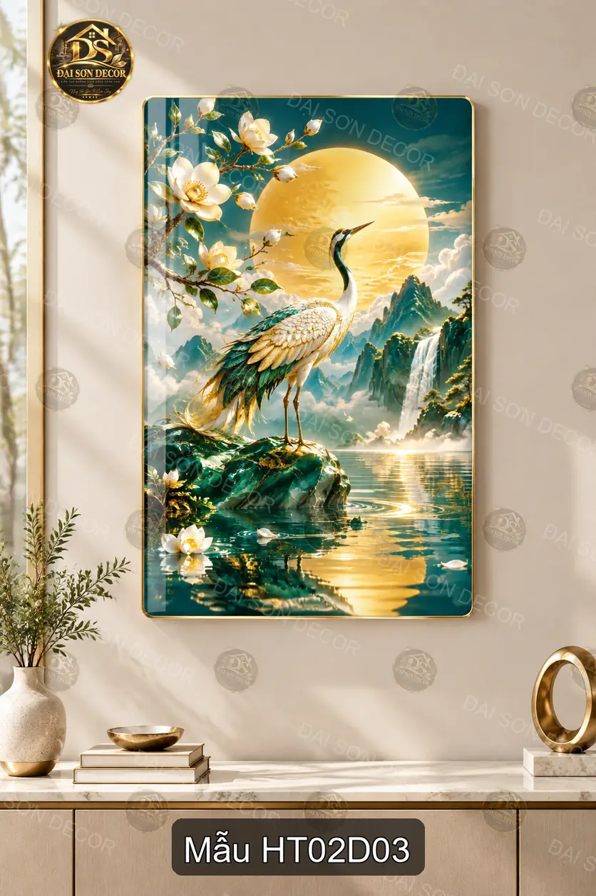 Tranh tráng gương Hạc tiên 002 phong cách hiện đại treo tường phòng khách sáng đẹp